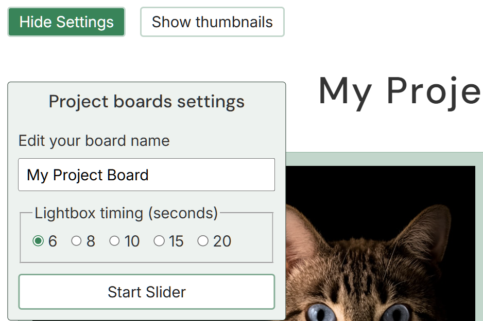 Board page settings form options
