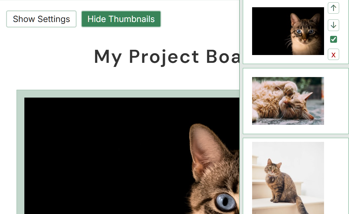 Board page thumbnails button and thumbnails strip